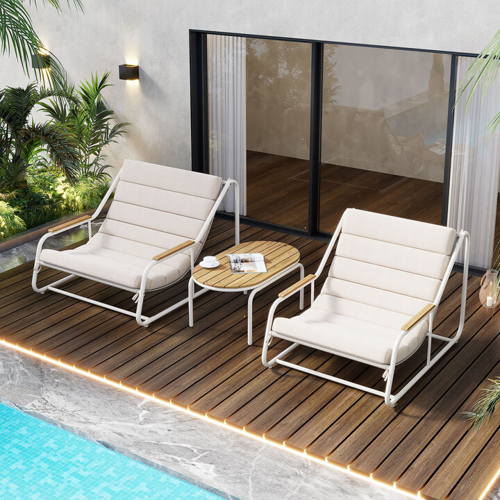 Merax Outdoor Chaise Lounge Chairs ans 1 Side Table