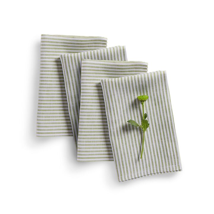 Solino Home 100% Pure Linen Cloth Napkins 20 x 20 Inch Set of 4 Dinner Napkins | Narrow Stripe