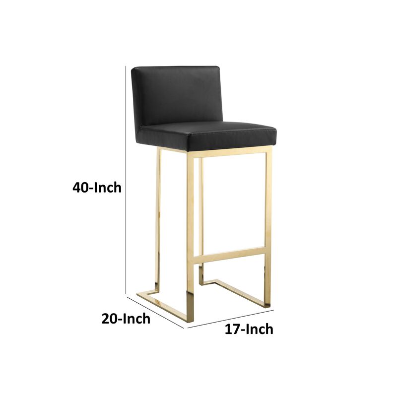 Boly 30 Inch Barstool Chair, Cushioned Black Faux Leather, Gold Cantilever - Benzara