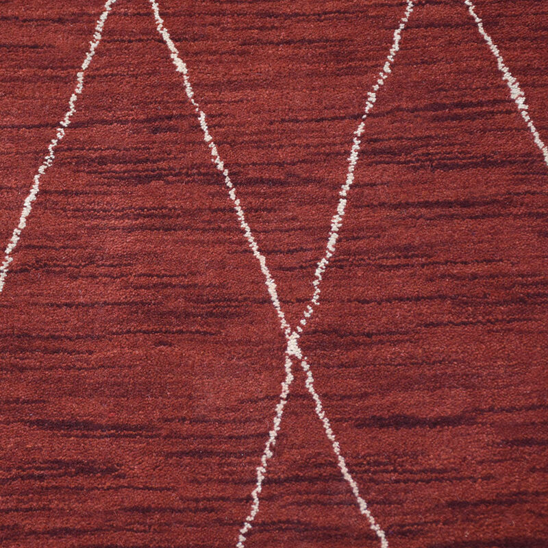 RUGSOTIC CARPETS HAND KNOTTED LOOM WOOL ECO-FRIENDLY AREA RUGS  - 6'x9', Rectangle, Red Color, Geometric Modern Design, High Pile Handmade Anti Skid Area Rugs for Living Room, Bed Room (L00645)