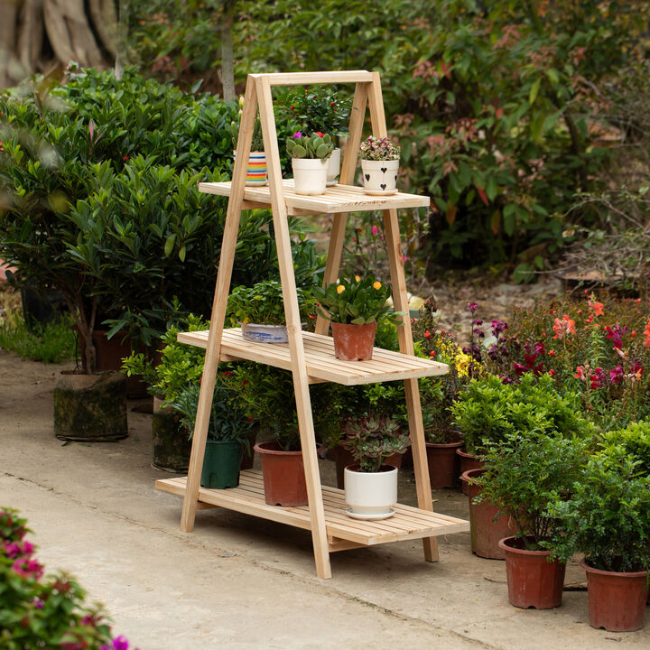 Wooden 3 Tier Shelf with Rustic Farmhouse Design - Natural Wood Finish, Sturdy and Durable Build, Space-Saving Organization, Ideal for Displaying Plants, Books, Photos, and Decorative Items, Vintage-Inspired Home Decor, Wall-Mounted Display Unit