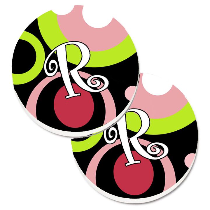 Caroline's Treasures Letter R Monogram - Retro In black Set of 2 Cup Holder Car Coasters AM1002-RCARC, 2.56, Multicolor