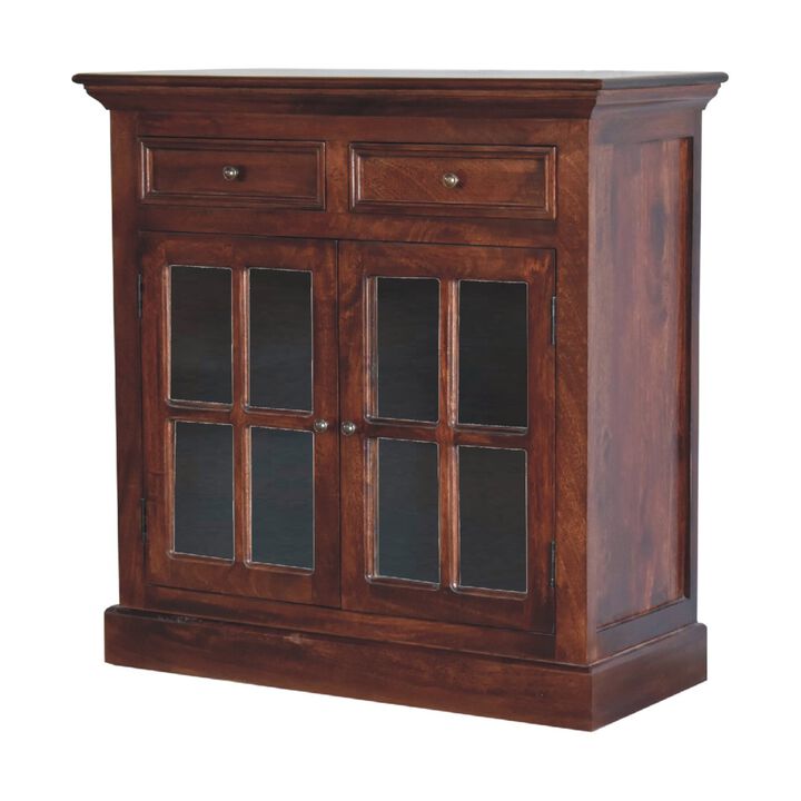 Solid Wood Cherry Cabinet with Glazed 2 Doors 2 Drawer