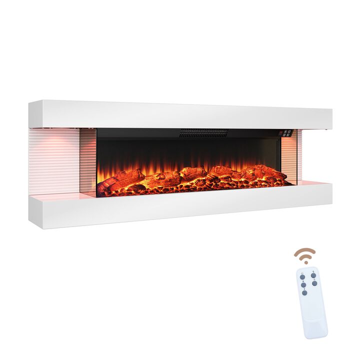 50 in. Wall Mounted Hanging Electric Fireplace with Remote Control in White