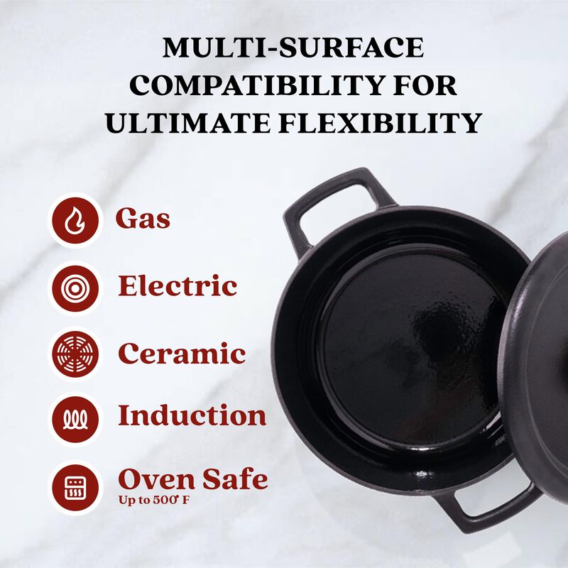 Alva Nori Enameled Cast Iron Dutch Oven with Lid 5 Qt. Scratch Resistant Nonstick Stove-to-Table Round Enamel Coated Pot, Non Toxic, Compatible with All Stovetops, Oven Safe & Induction Safe