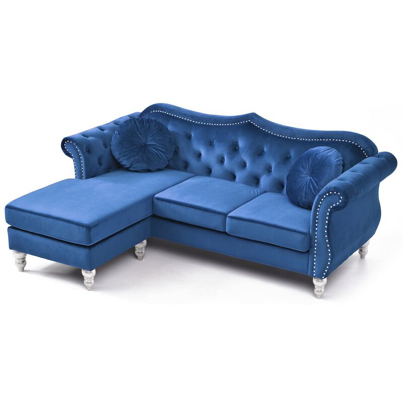 Glory Furniture Hollywood Sofa Chaise in Navy Blue Color