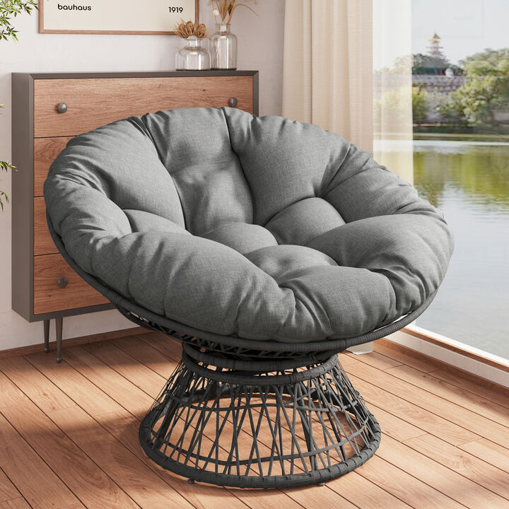 40" Ergonomic Wicker Chair with Cloud Thick Density Fabric Cushion,3-proof Cover,High Capacity Iron Frame,Fluid 360 Degree Swivel for Reading,Living Room, Bedroom,Lounge