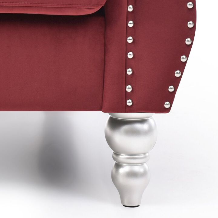 Glory Furniture Hollywood Sofa Chaise in Burgundy Color