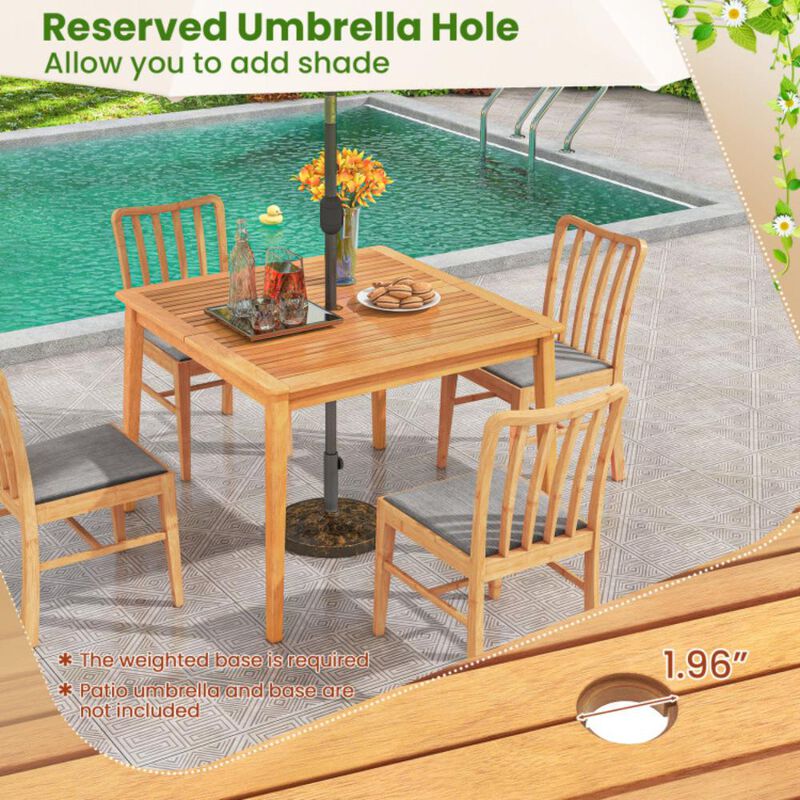 Hivvago 39 Inch Acacia Wood Dining Square Bistro Table with 1.96 Inch Umbrella Hole