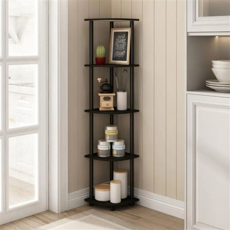 5-Shelf Modern Corner Bookcase for Space-Saving Storage and Display