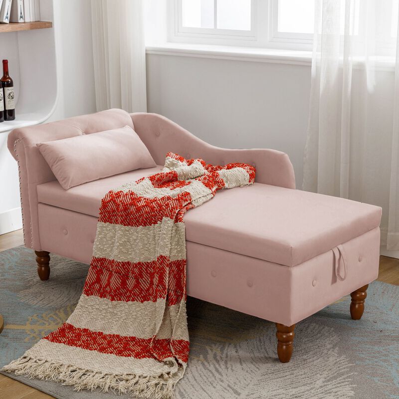 Mondawe Indoor Chaise Lounge, Upholstered Rolled Arm Chaise Sleeper Chair with Nailhead Trim