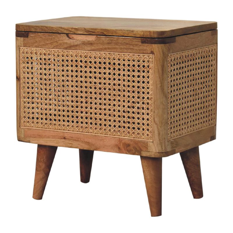 Larissa Lid-up Storage  Solid Wood Rattan Oak-ish Stool