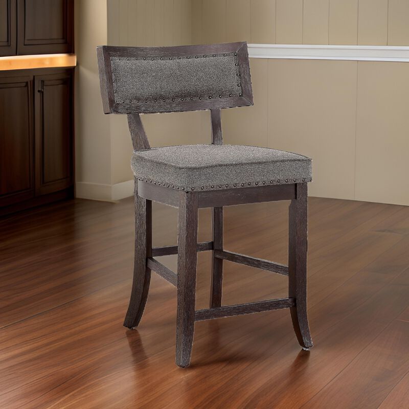 Shan 25 Inch Counter Height Chair, Nailhead Trim, Brown Wood, Set of 2 - Benzara