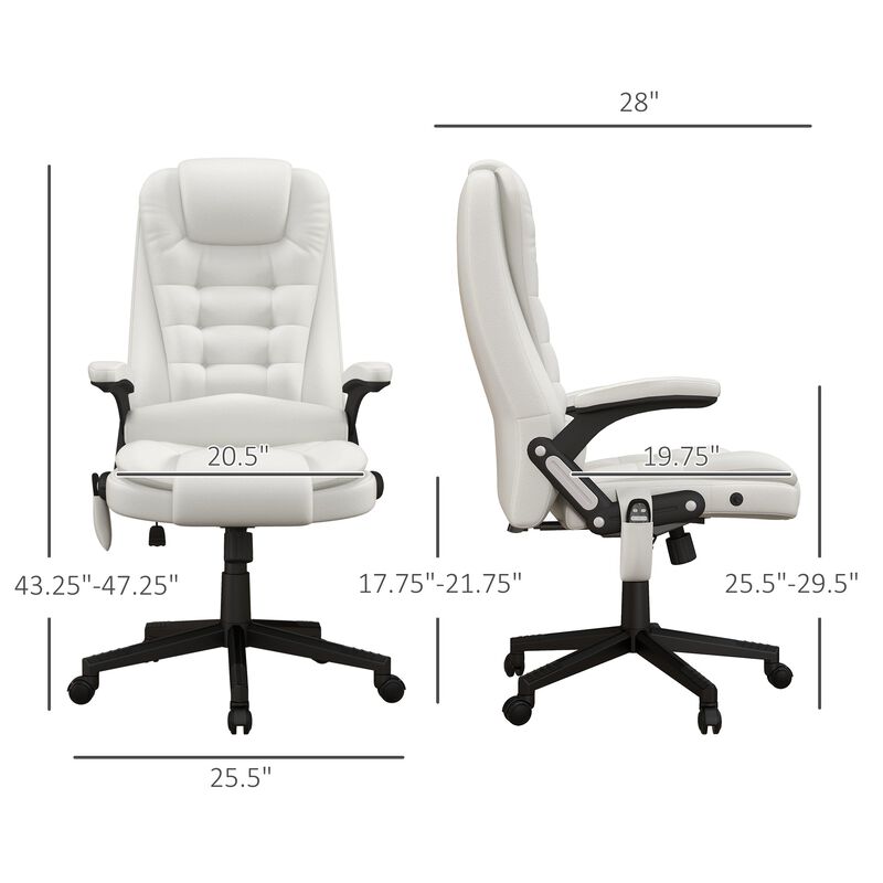 White Ergonomic Heated Massage Chair: 6 Vibration Points, Recliner