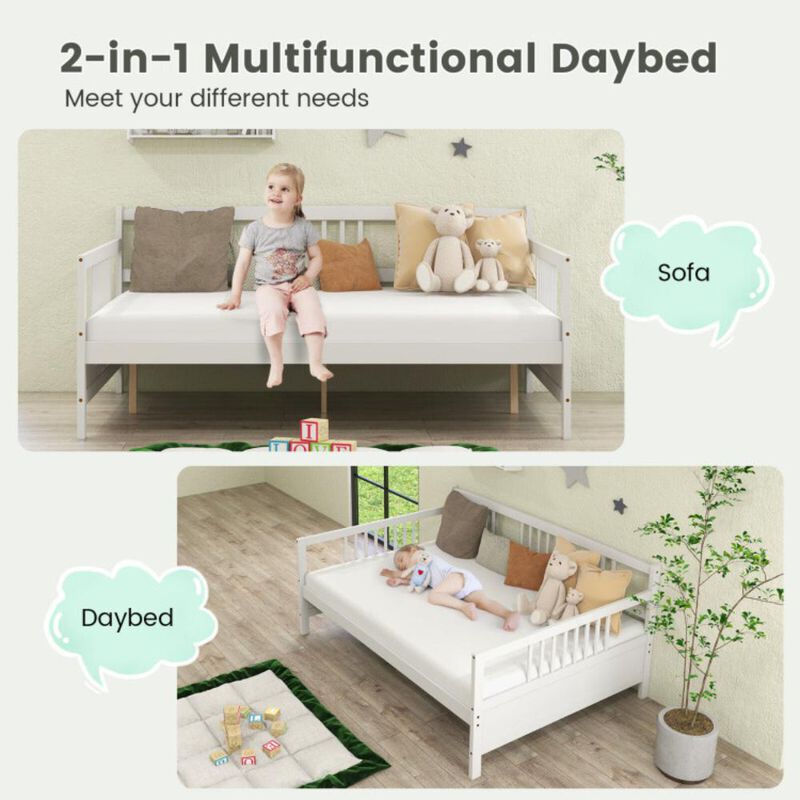 Hivvago Classic Wooden Full Size Daybed Frame with Guardrails