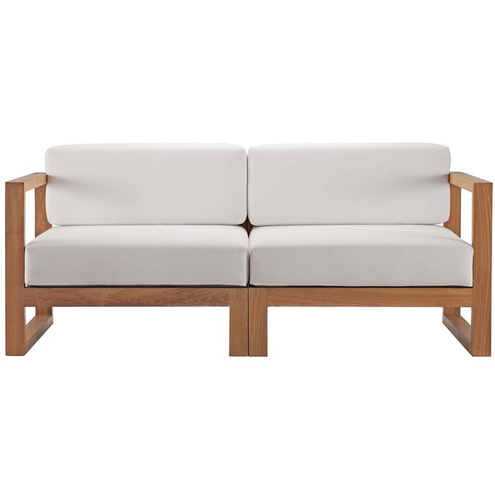 Upland Outdoor Patio Teak Wood 2-Piece Sectional Sofa Loveseat-Benzara