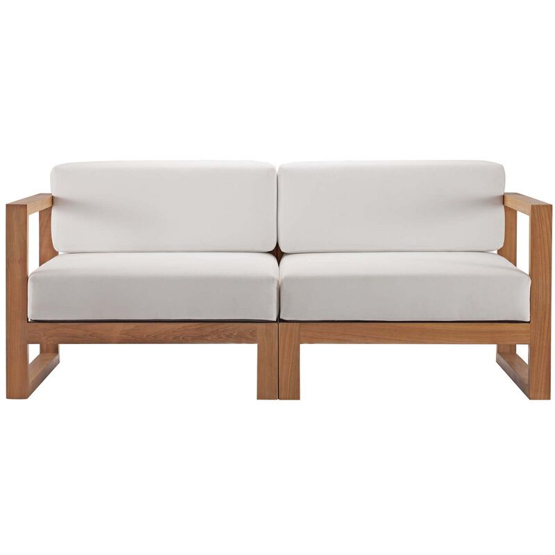 Upland Outdoor Patio Teak Wood 2-Piece Sectional Sofa Loveseat-Benzara