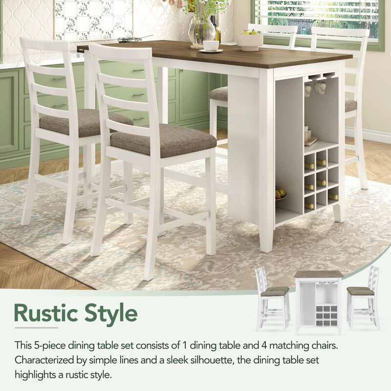 5-Piece Multi-Functional Rubberwood Counter Height Dining Set With Padded Chairs