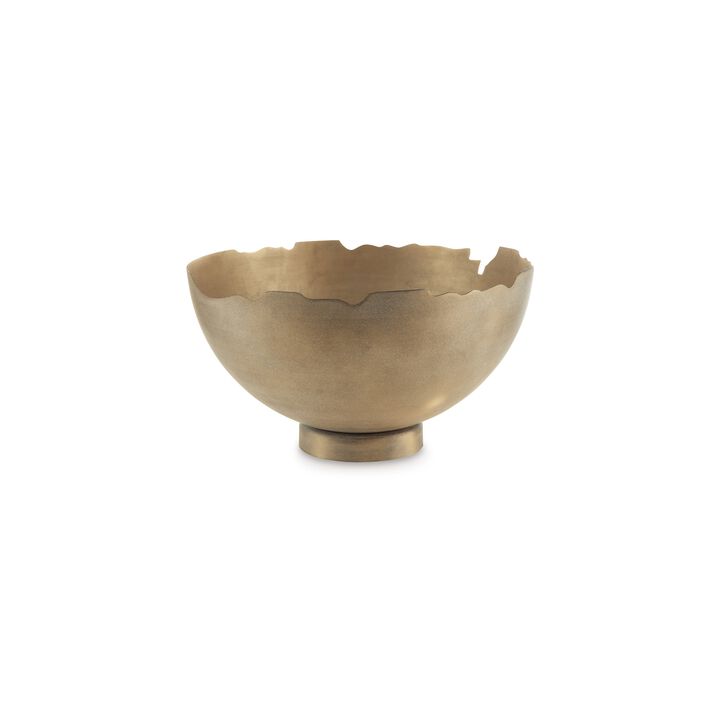 Mer Tabletop Decorative Bowl, Free Flow Edge with Pedestal Base, Gold - Benzara