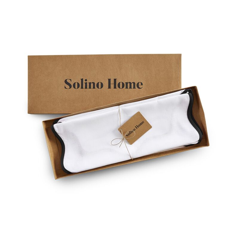 Solino Home 100% Pure Linen Placemats 16 Inch Round Set of 4 |Giselle Scallop Edge