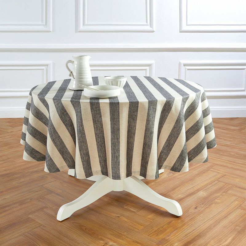 Solino Home 100% Pure Linen Round Tablecloth 70 Inch Diameter | Cabana Stripe