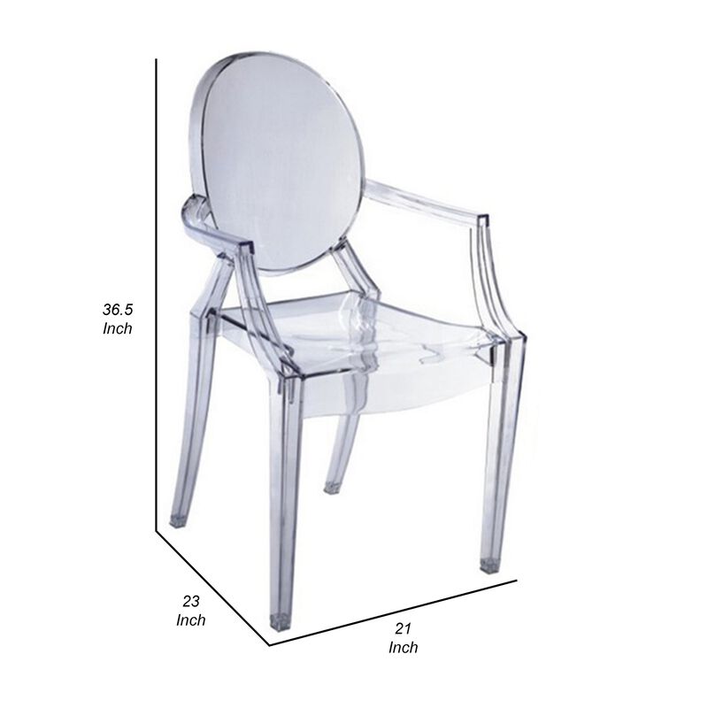 Nili Set of 4 Dining Armchairs, Oval Shape Back, Molded Seat, Clear Finish - Benzara