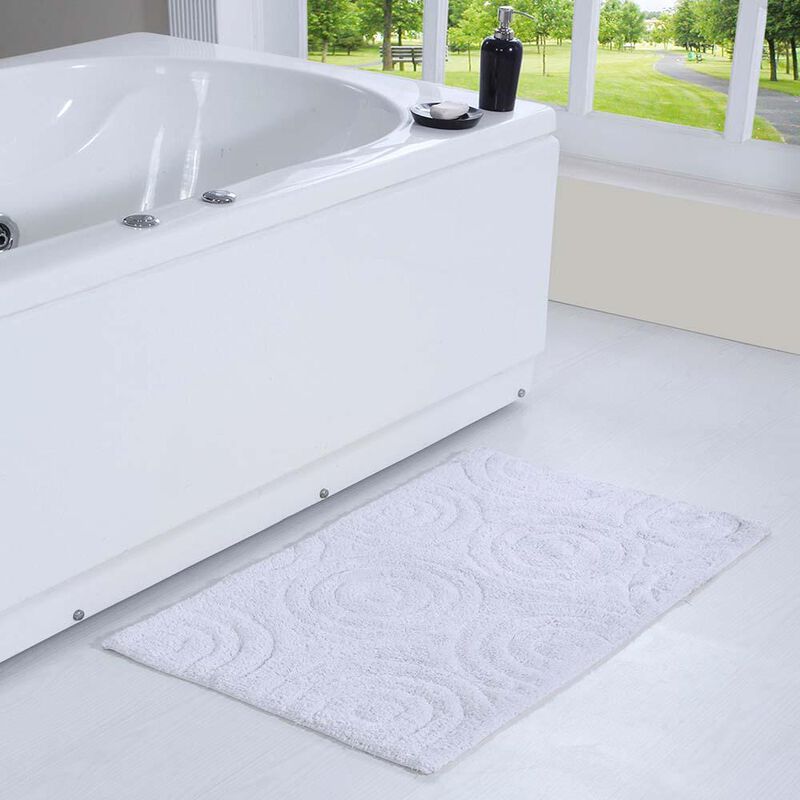 Knightsbridge Beautiful Circle Design Year Round Cotton With Non-Skid Back Bath Rug 20" X 30" White