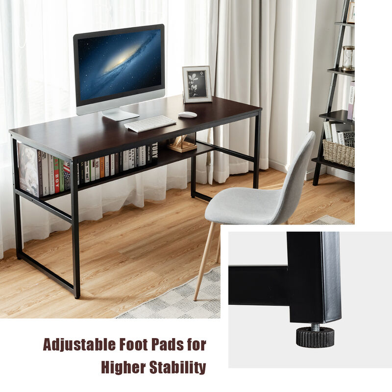 Costway 55'' Computer Desk Writing Table Workstation Home Office w/Bookshelf Natural