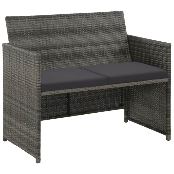 vidaXL 2 Seater Garden Sofa with Cushions Gray Poly Rattan
