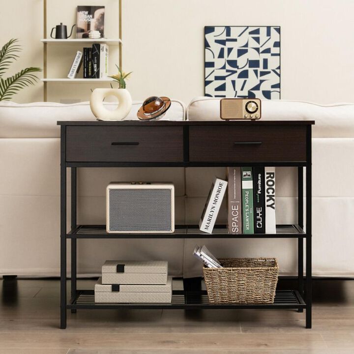 Hivvago 39.5 Inch Entryway Table with 2 Drawers and 2-Tier Shelves