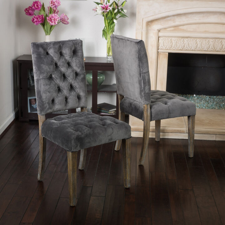 Elegant Button-Tufted Upholstered Dining Chairs with Weathered Legs
