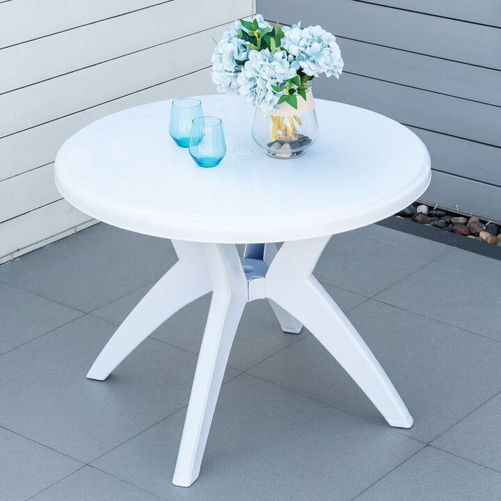 White Patio Table: Round Aluminum Outdoor Bistro Table with Umbrella Hole