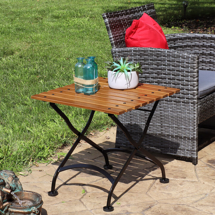Sunnydaze Chestnut Wood Folding 20" Square Side Table