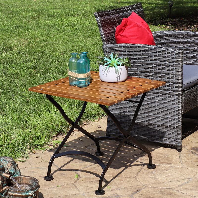 Sunnydaze Chestnut Wood Folding 20" Square Side Table