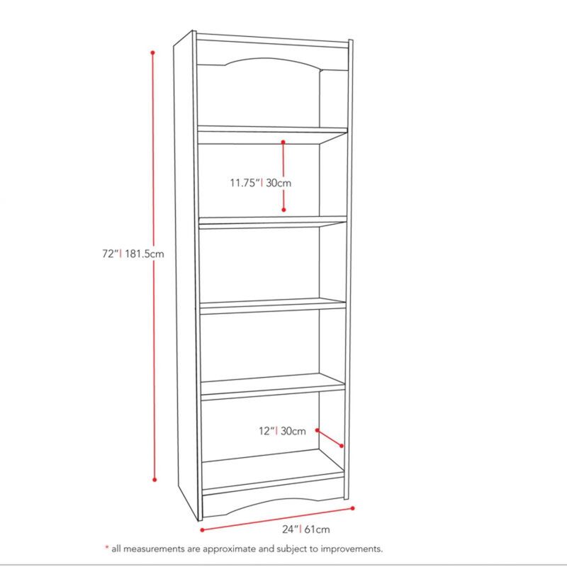 Hivvago Contemporary Black Bookcase with 5 Shelves and Curved Accents