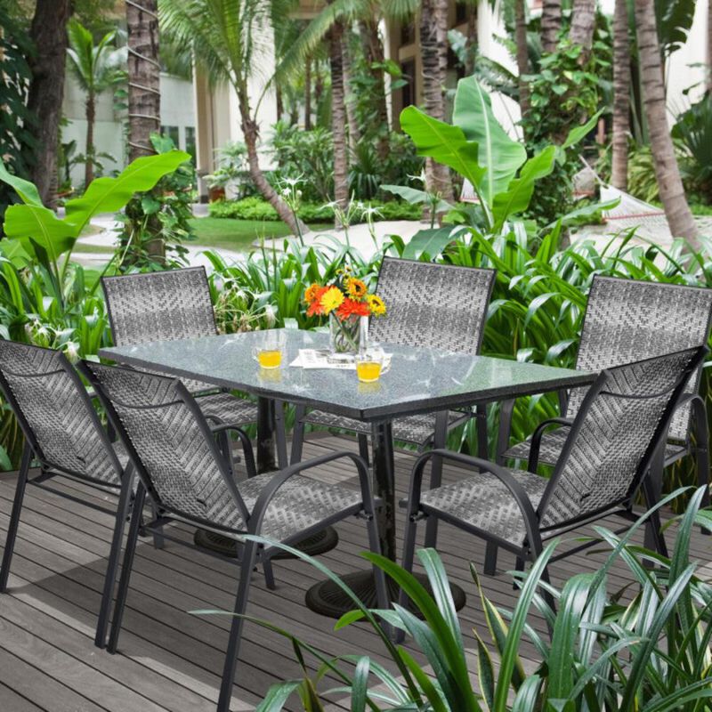 Hivvago Set of 6 Outdoor PE Wicker Stackable Chairs with Sturdy Steel Frame