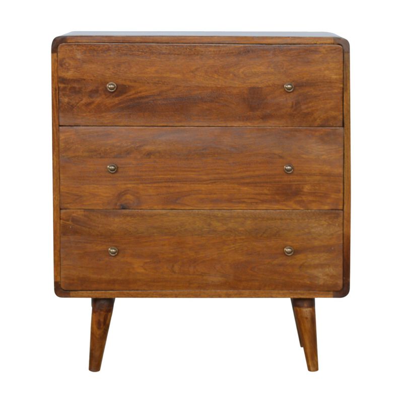 Solid Wood 3 Drawer Curved Chestnut Chest
