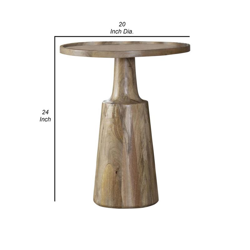 Coch 24 Inch Artisan Accent Table with Round Tabletop, Tapered Base, Brown - Benzara