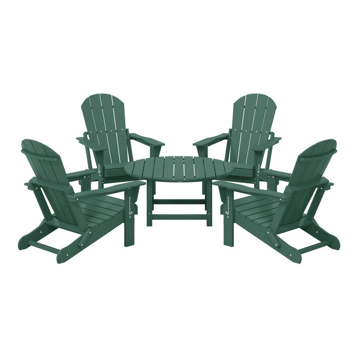 WestinTrends 5-Piece HDPE Folding Adirondack Chair Outdoor Patio Conversation Set