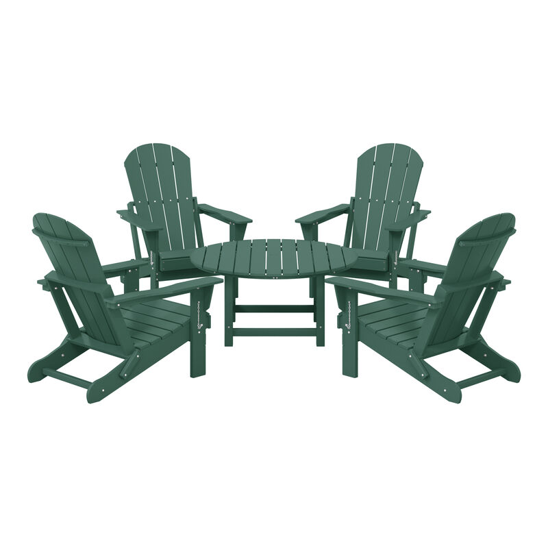 WestinTrends 5-Piece HDPE Folding Adirondack Chair Outdoor Patio Conversation Set