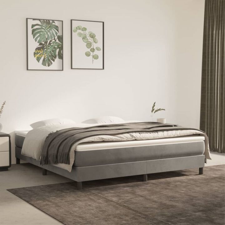 vidaXL King Sized Box Spring Bed Frame - Light Gray Velvet, Plywood, and Engineered Wood - Modern, Luxurious Double Bed