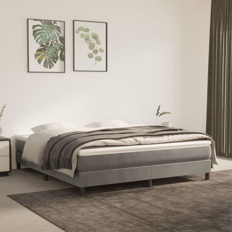 vidaXL King Sized Box Spring Bed Frame - Light Gray Velvet, Plywood, and Engineered Wood - Modern, Luxurious Double Bed