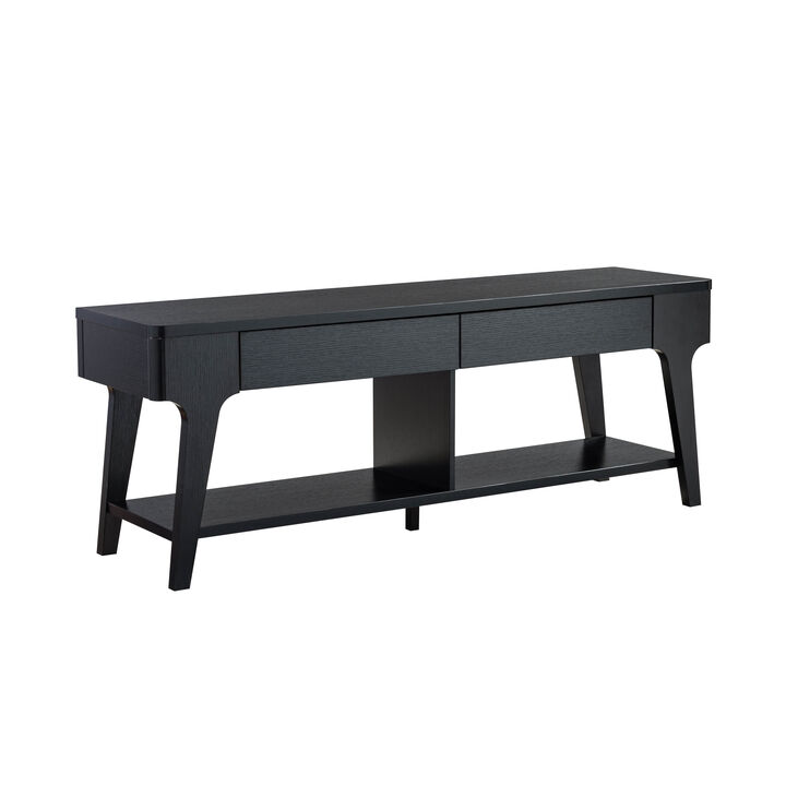 Black TV Stand with 2 Drawers and Large Divided Shelf