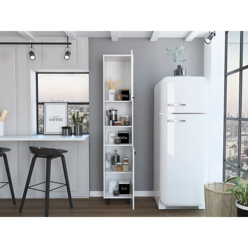 Hobart Pantry, Four Legs, Three Interior Shelves, Two Shelves, Two Cabinets - White