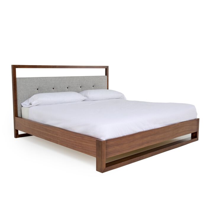 Cear Queen Size Bed, Gray Tufted Panel Headboard with Cutout, Gray Brown - Benzara