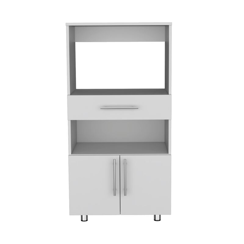 Worland Pantry Cabinet with Microwave Stand, Multi-Functional with Drawer and 2-Door-White