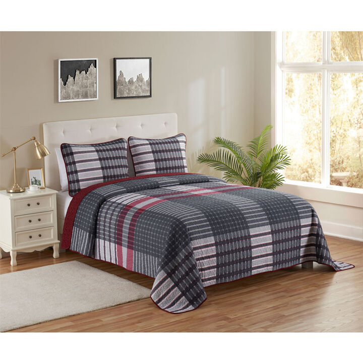 Legacy Decor 3 PCS Quilt Reversible Bedspread Coverlet  Patchwork Design Ultra Soft Microfiber Oversized Full Size