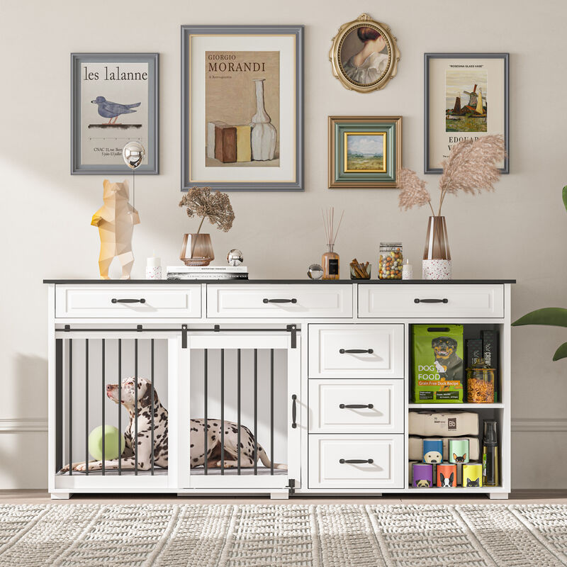 6-Drawer 2 Compartment Dog Crate, Heavy-Duty Indoor Dog Cage House