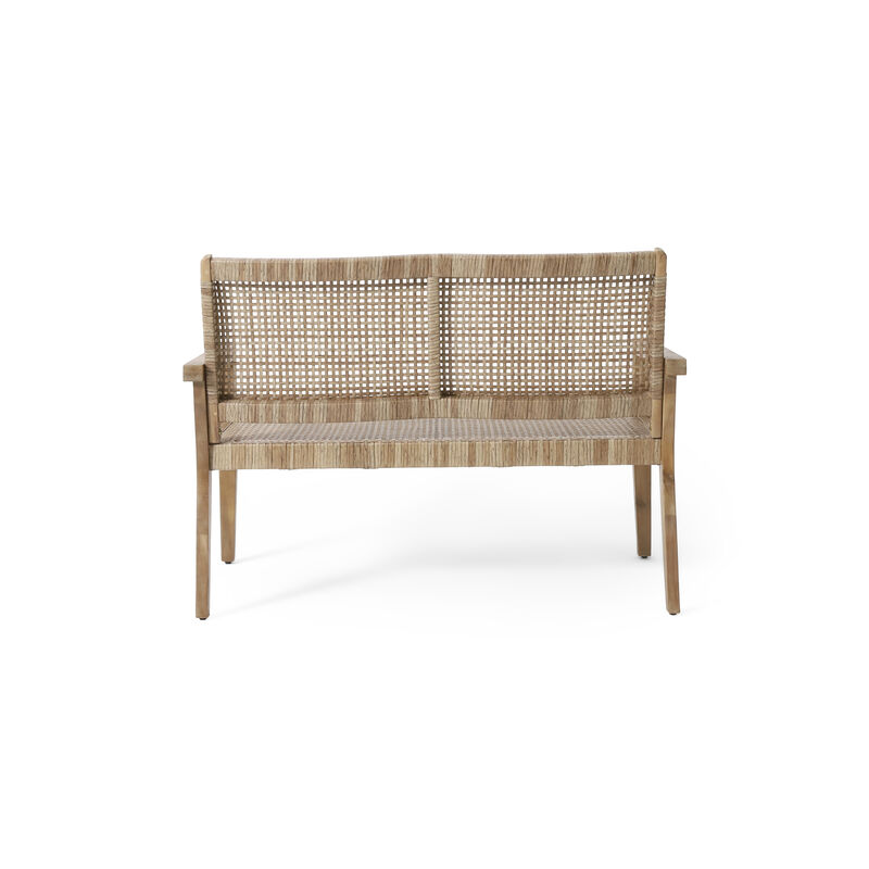 Merax Outdoor Wicker and Acacia Wood Loveseat
