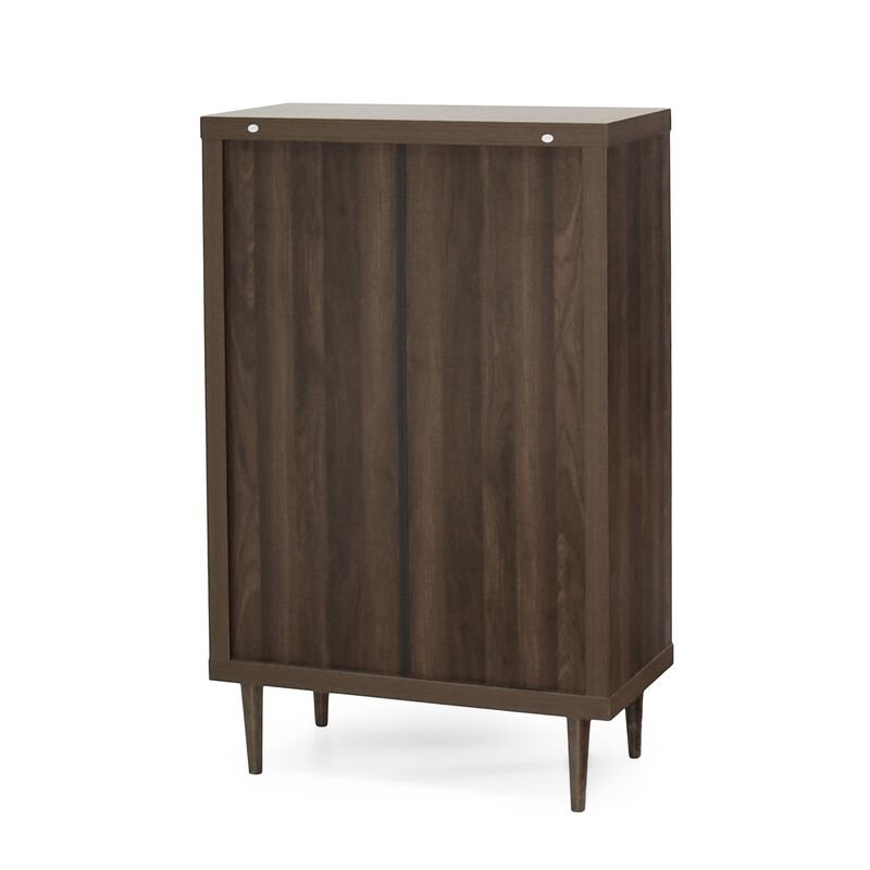 Minie Tall Dresser Chest, 4 Drawers, Rubberwood White, Walnut Brown - Benzara
